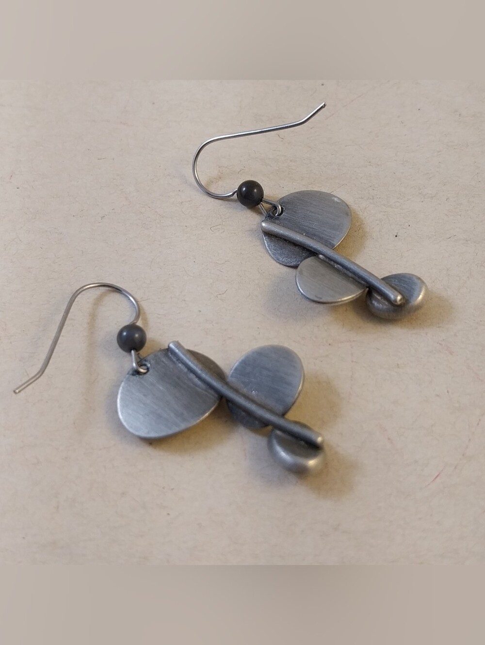 Silver Tone Triple Disc Drop Earrings - Modern Minimalist - Picture 5 of 9